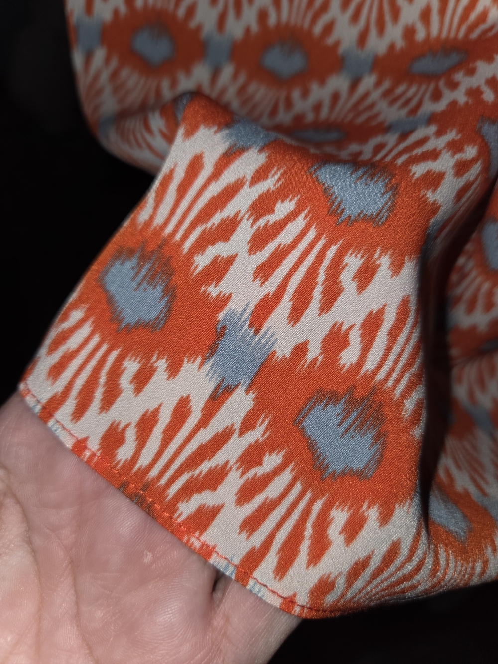 CAbi Orange and Light Blue Printed Ruffle V- Neck Tank - Picture 3 of 8